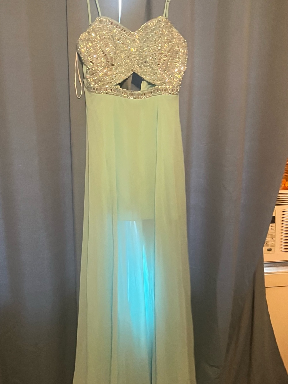 Beaded blue Prom Dress with Cutout Bodice